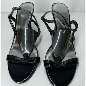 Womens Calvin Klein Rebel Black / Silver T- Strap High Heel Shoes Size 8 M